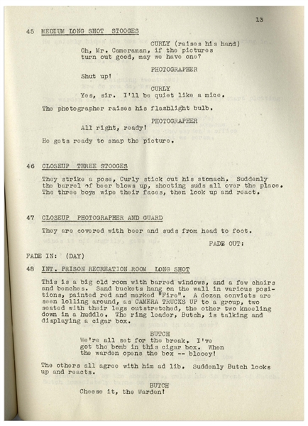 Moe Howard's Personally Owned Script for the 1946 Three Stooges Film ''Beer Barrel Polecats''